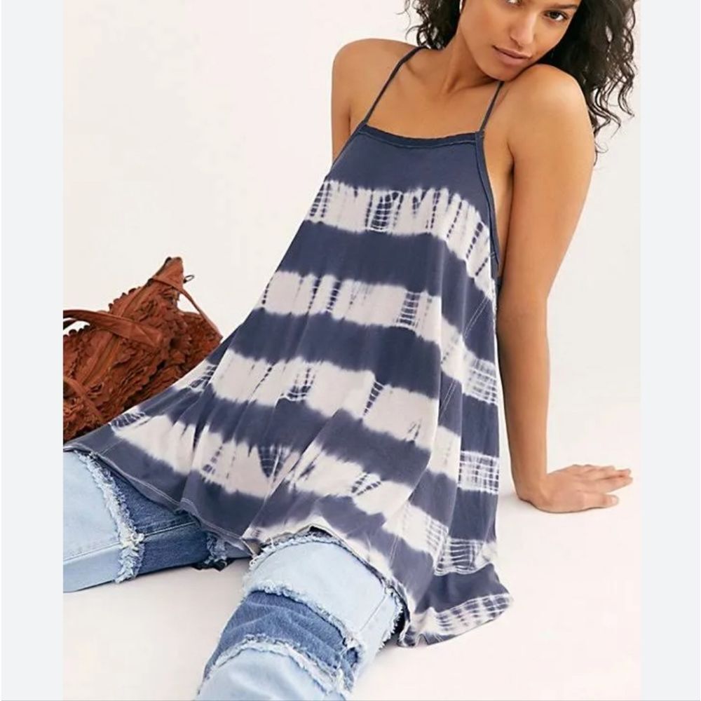Free People Navy and White Tie-Dye Camisole